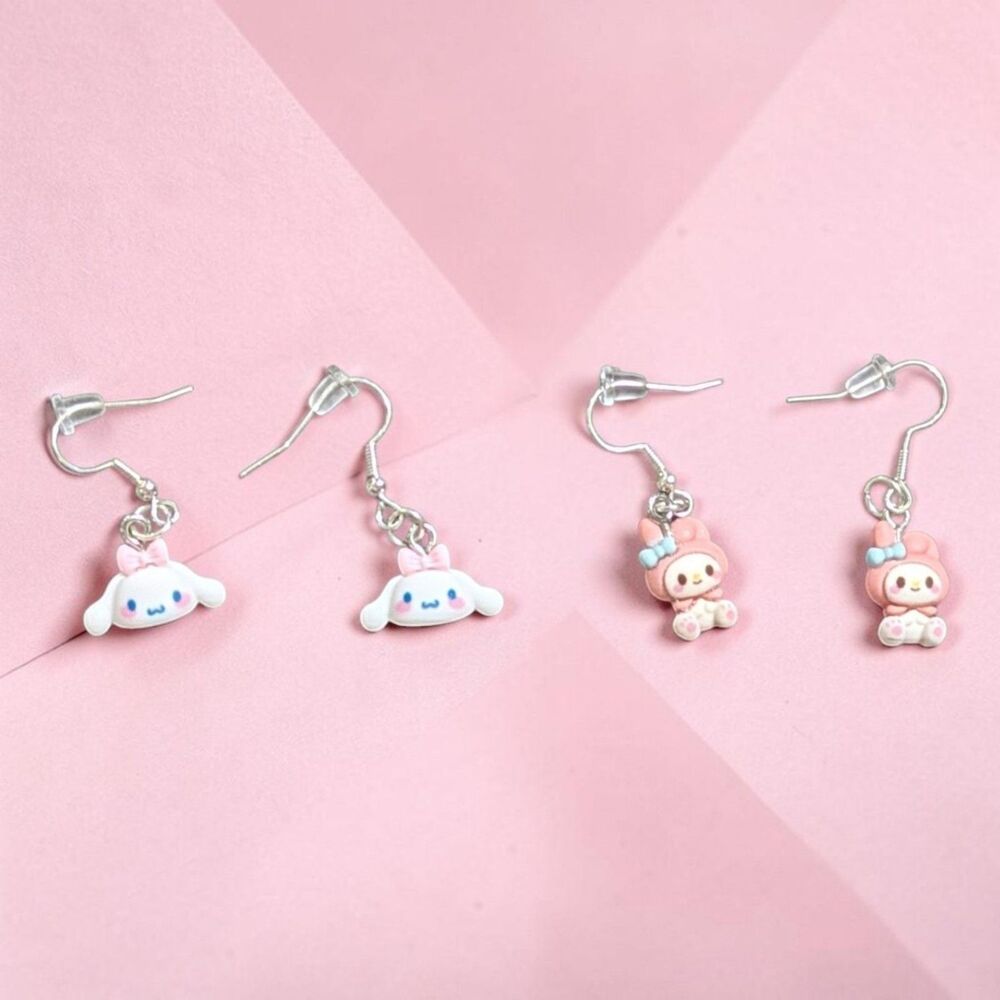 Cinnamoroll & My Melody Style Dangle Earrings, Kawaii Pink Character Jewelry